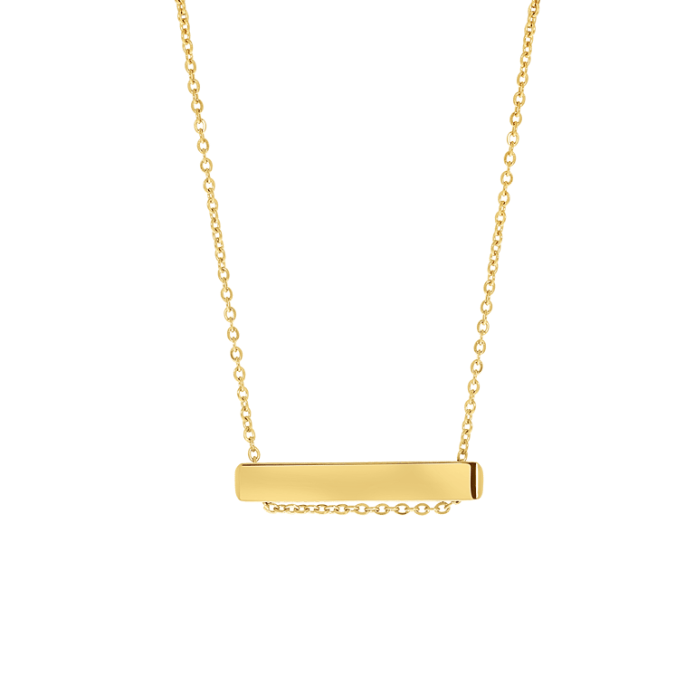Gerecycleerd stalen ketting&hanger goldplated bar vierkant 30mm