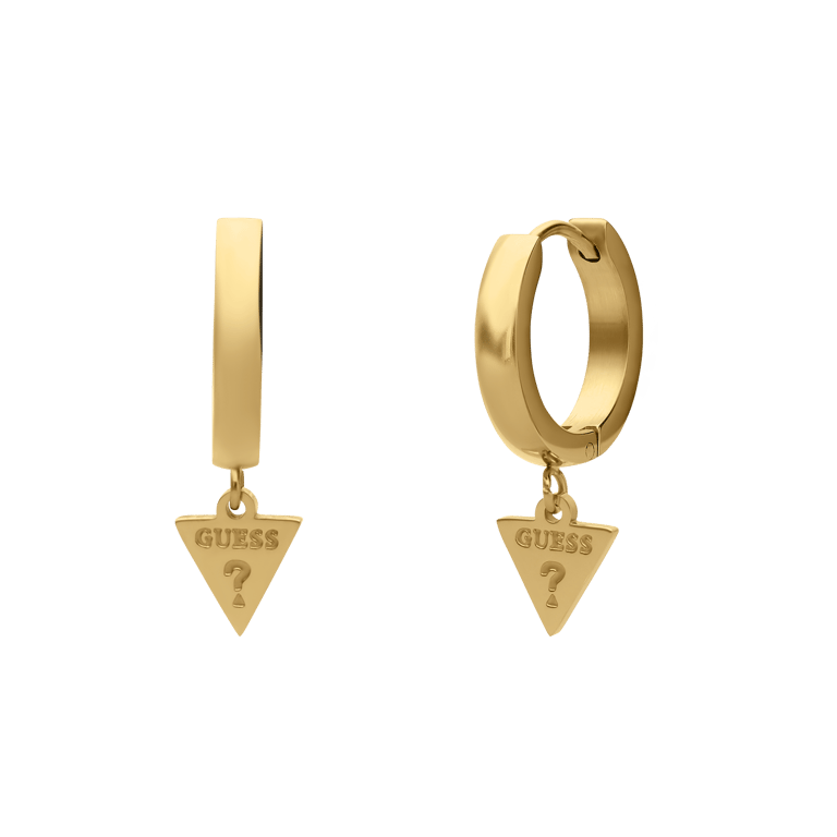 Guess stainless steel goldplated oorringen triangle met hanger voor dames