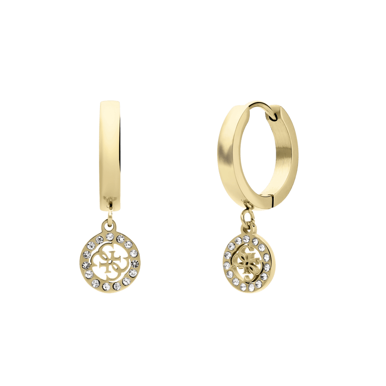 Guess stainless steel goldplated oorringhangers met kristal voor dames