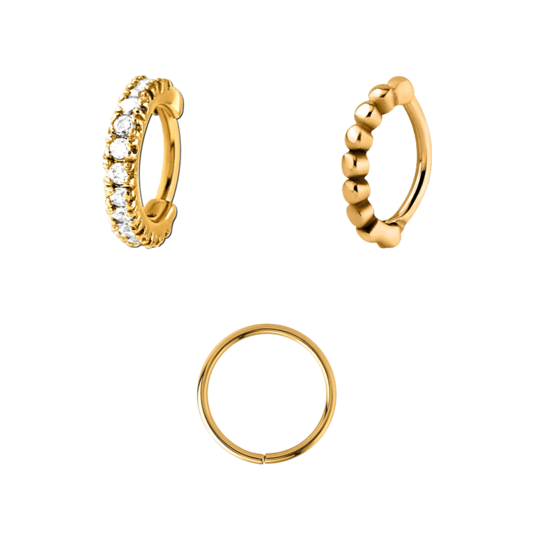 Stainless steel set helixpiercings gold glad/dots/zirkonia