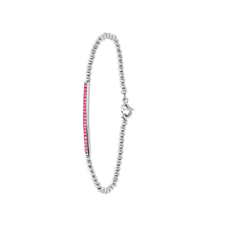 Gerecycled stalen armband bol/bar roze kristal