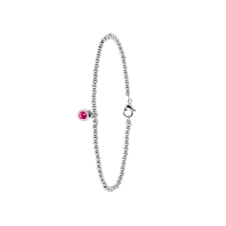 Gerecycled stalen armband bol/rond roze kristal