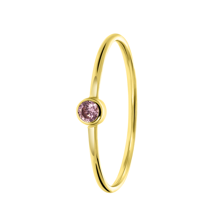 14 karaat geelgouden ring licht roze zirkonia