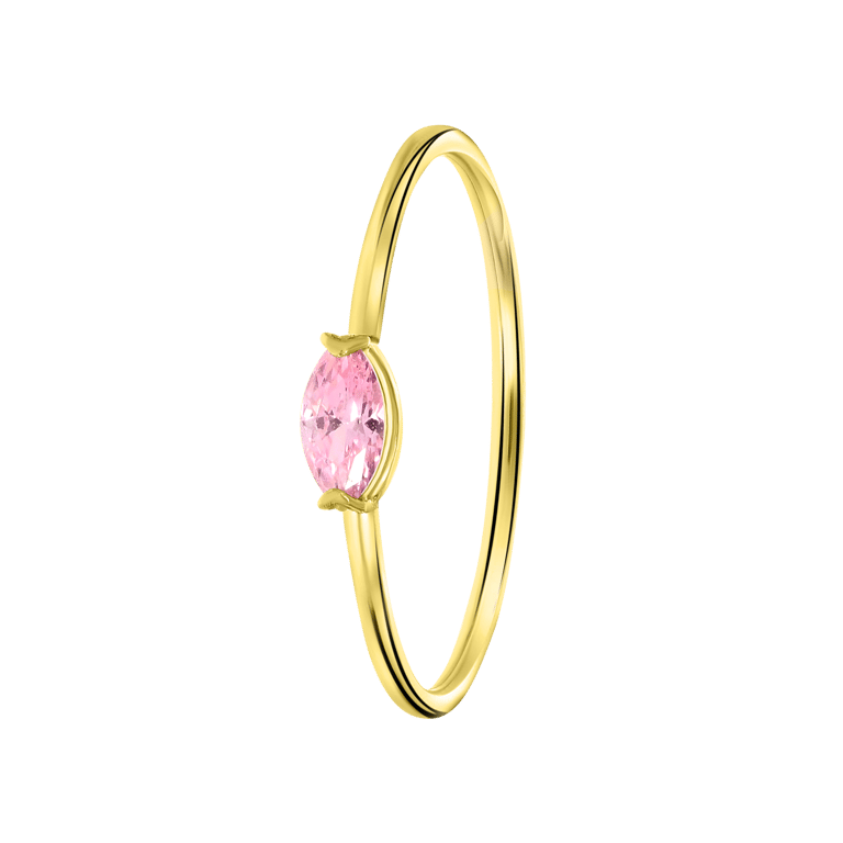 14 karaat geelgouden ring markies licht roze