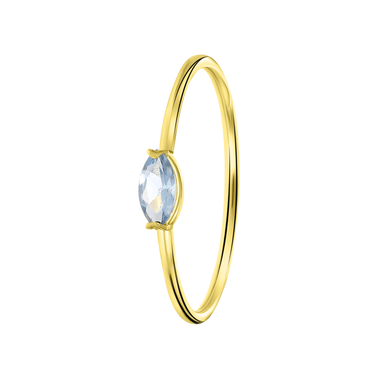 Ring, 585 Gelbgold, hellblauer Zirkonia, Marquise-Schliff