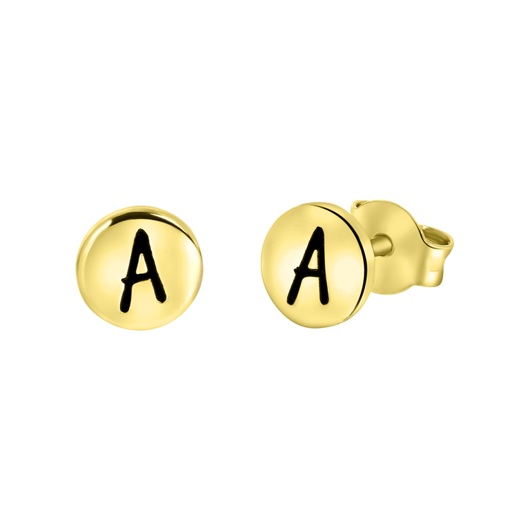 Silberohrringe, runder Anhänger, vergoldet, Alphabet