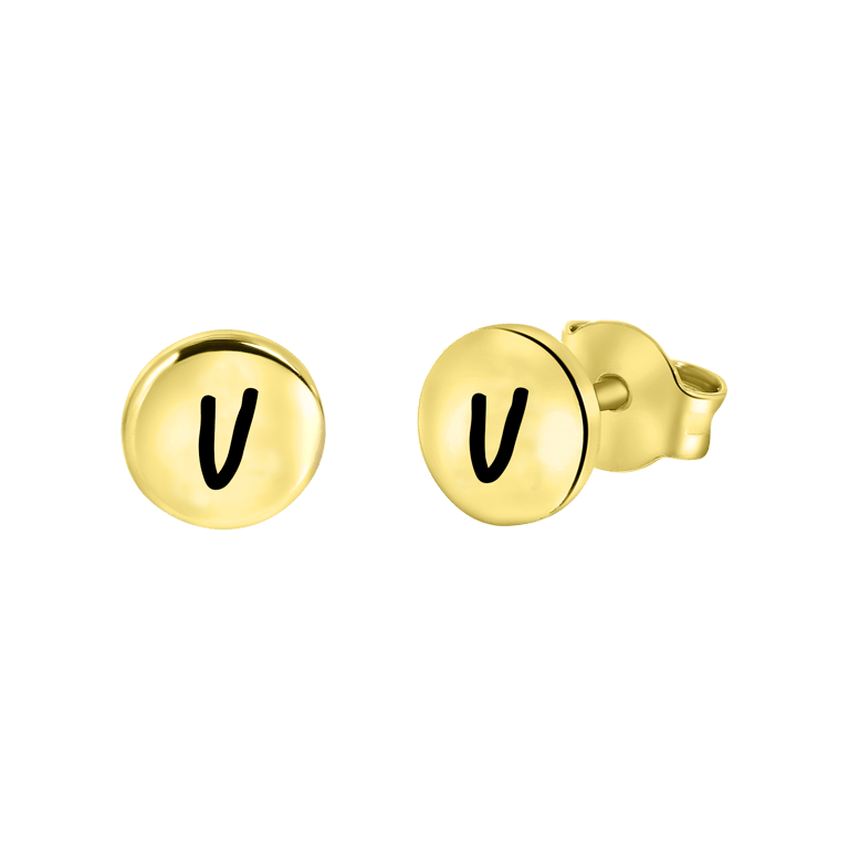 Zilveren oorbellen goldplated disc alfabet