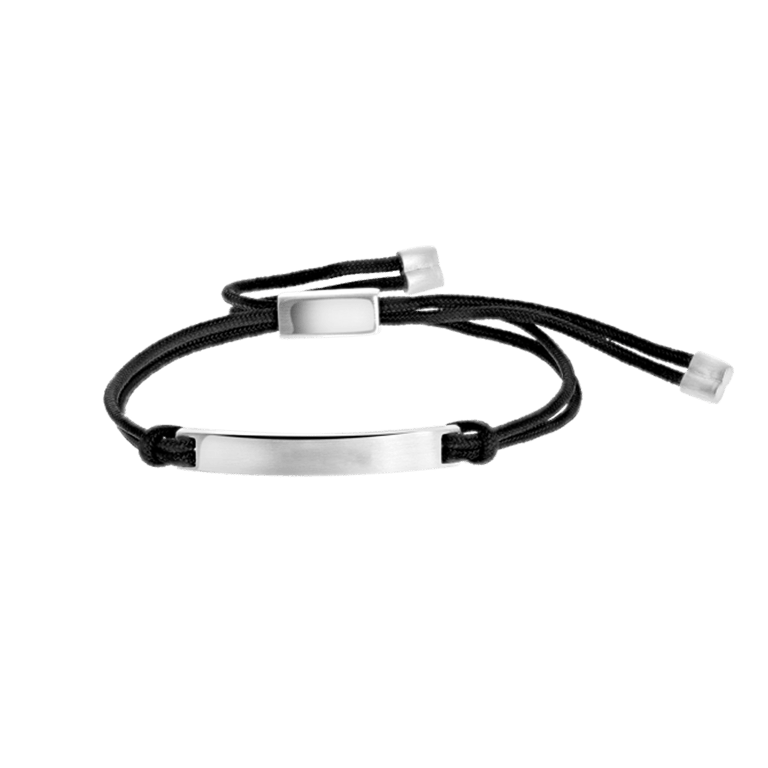 Gerecycleerd stainless steel jongensplaatarmband zwart koord