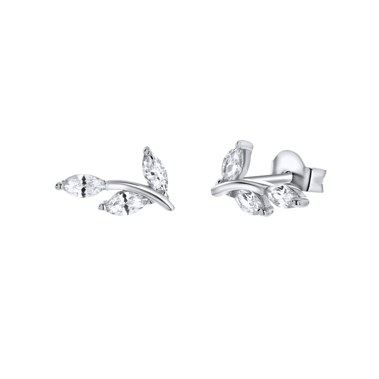 Ohrringe, 925 Silber, Blatt mit Zirkonia