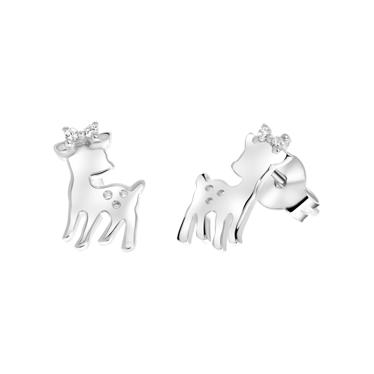 Kinderohrringe, 925 Silber, Hirsch mit Schleife, Zirkonia