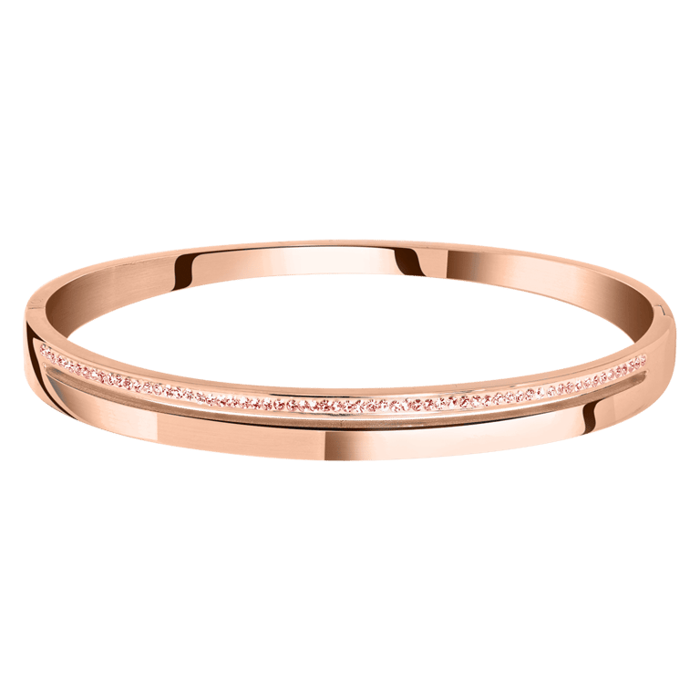 Stainless steel roséplated bangle met kristal voor dames