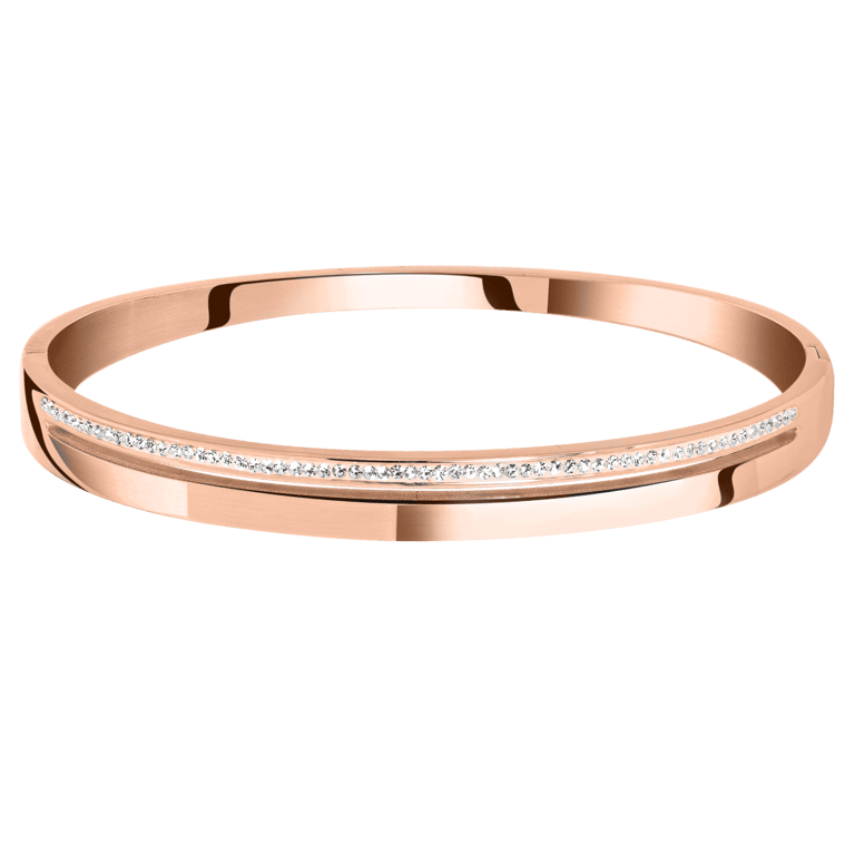Stainless steel roséplated bangle met kristal voor dames
