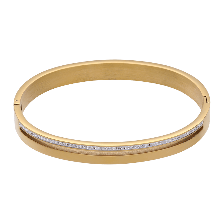 Stalen goldplated bangle met kristal voor dames