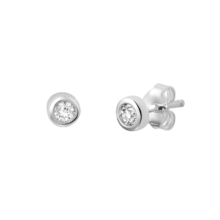 Zilveren oorbellen rond 3mm met zirkonia