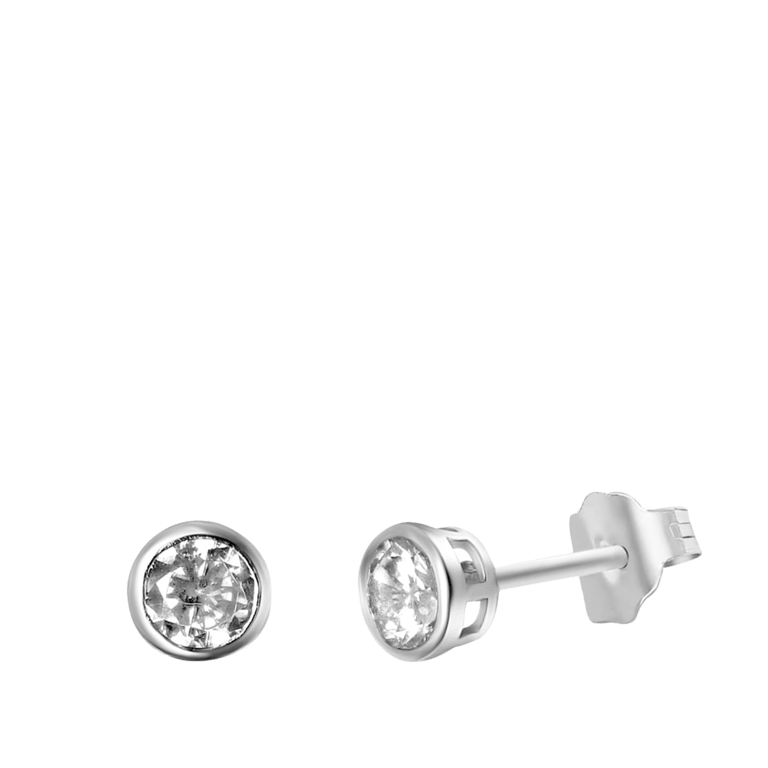 Zilveren oorbellen rond 4mm met zirkonia