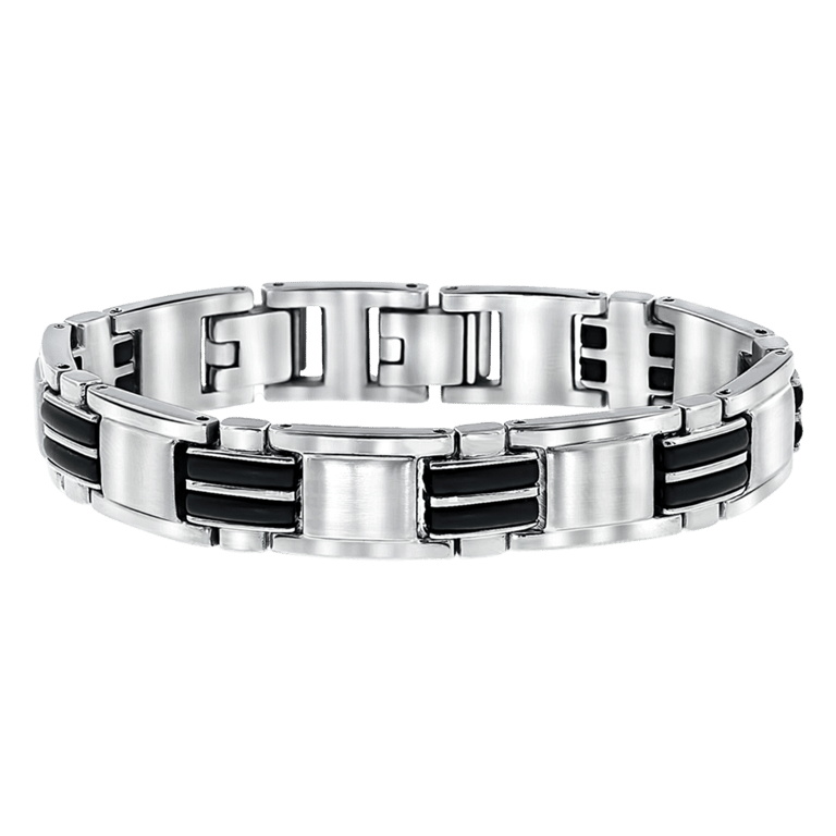 Stainless steel herenarmband met zwarte accenten