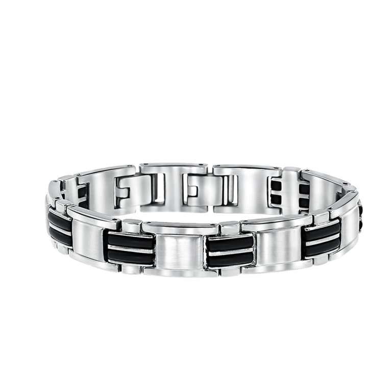 Stainless steel jongensarmband met zwarte accenten