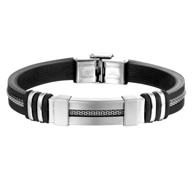 Stainless steel herenarmband zwart silliconen