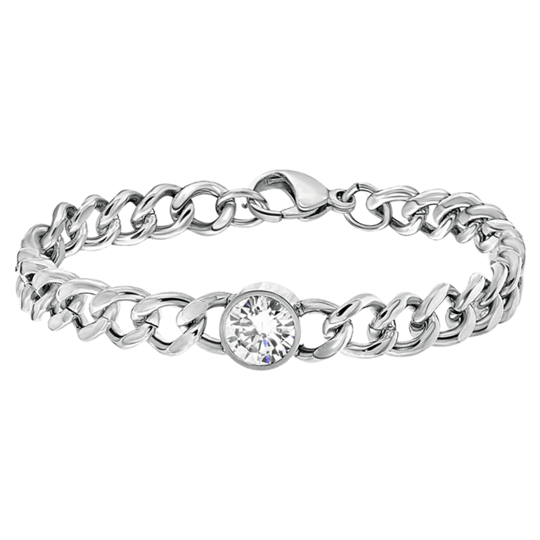 Gerecycled stainless steel armband schakel met zirkonia