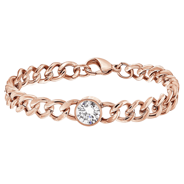 Stalen armband roseplated met witte zirkonia