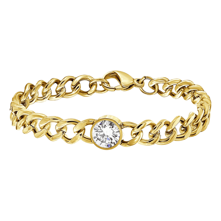 Stainless steel goldplated schakelarmband met zirkonia voor dames