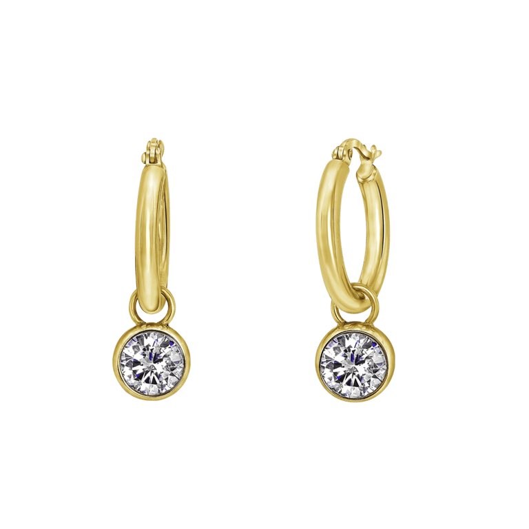 Stalen goldplated oorringen met hanger met  zirkonia voor dames