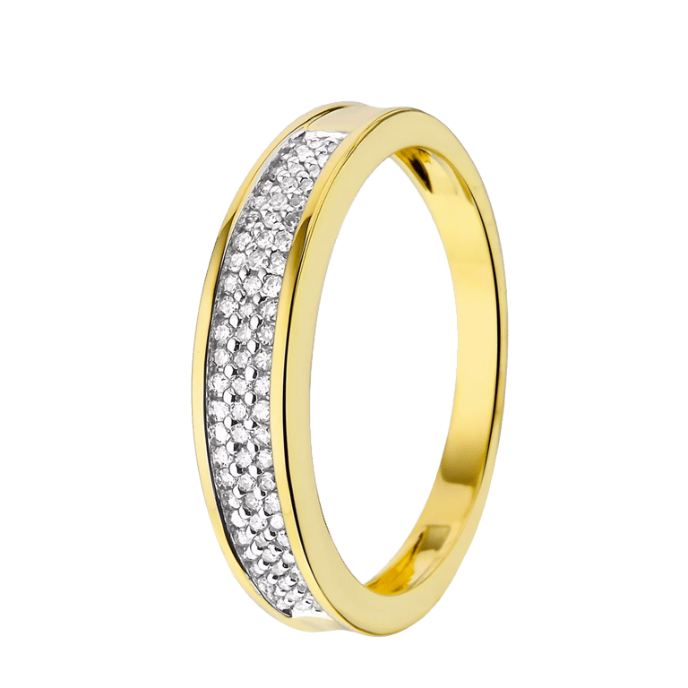 14 Karaat geelgouden ring met 75 diamanten 0,20ct