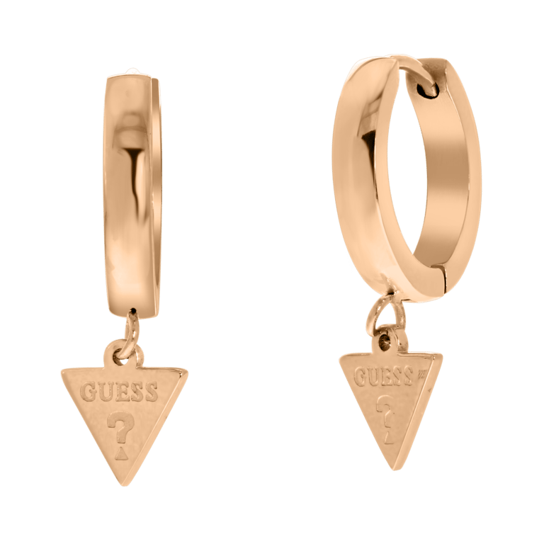 Guess stalen roséplated oorringen met hanger triangle voor dames
