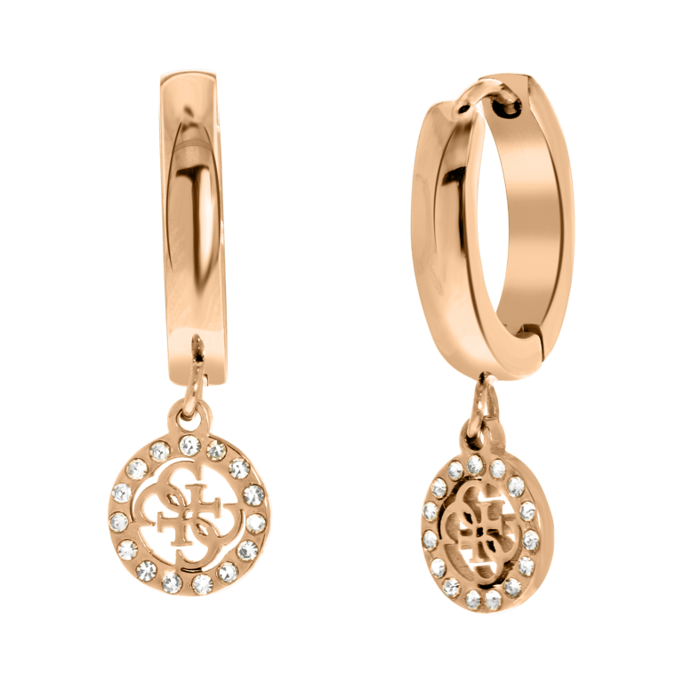 Guess stainless steel roséplated oorringhangers met kristal voor dames