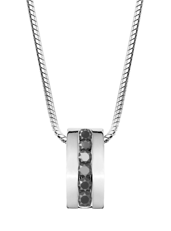 Stalen ketting & hanger met zwarte zirkonia