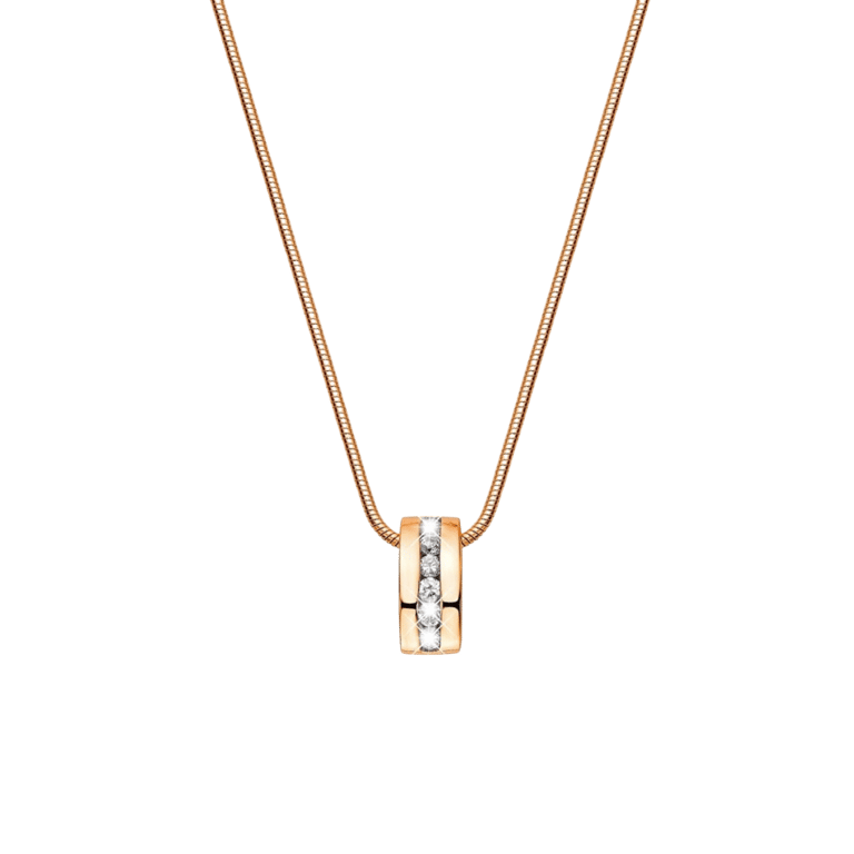 Stalen roséplated ketting met hanger met zirkonia voor dames