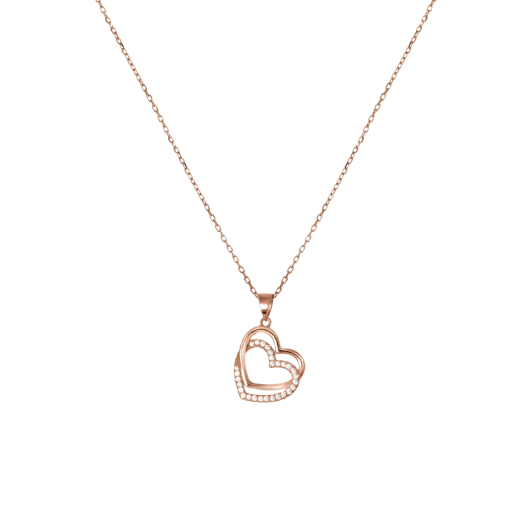 Zilveren roséplated ketting met hanger hart met zirkonia voor dames