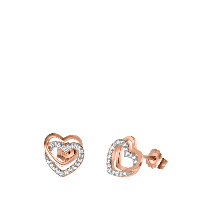 Ohrringe aus 925 Silber, rosa, 2 Herzen mit Zirkonia