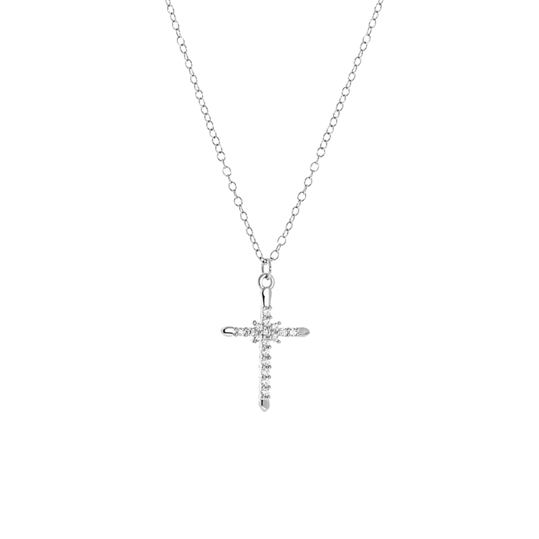 Halskette aus 925er Silber mit Anhänger, Kreuz, Zirkonia