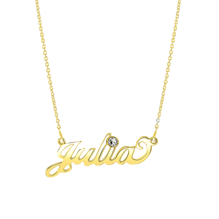 Zilveren goldplated naamketting met geboortesteen voor dames