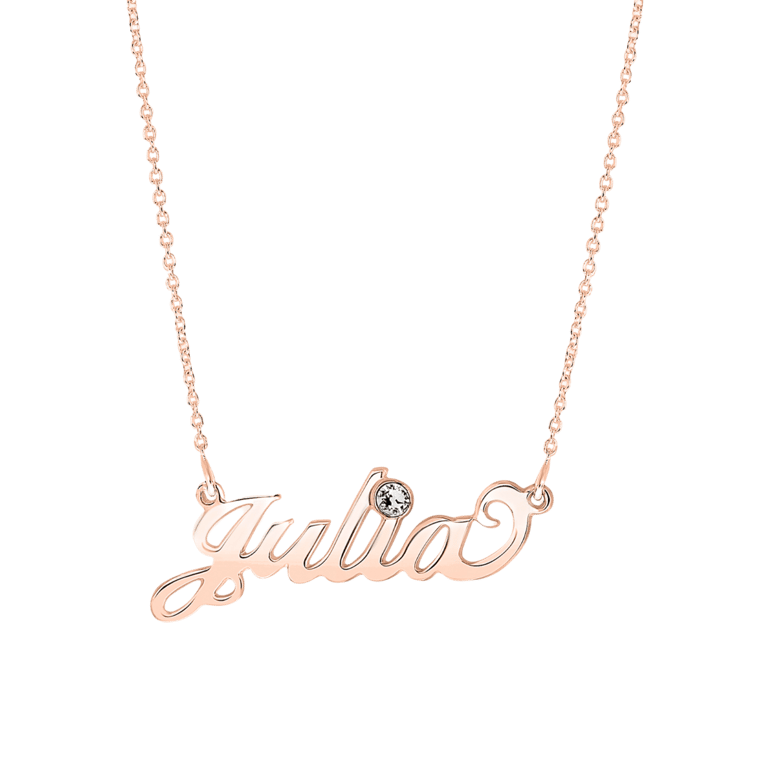 Zilveren goldplated naamketting met geboortesteen voor dames