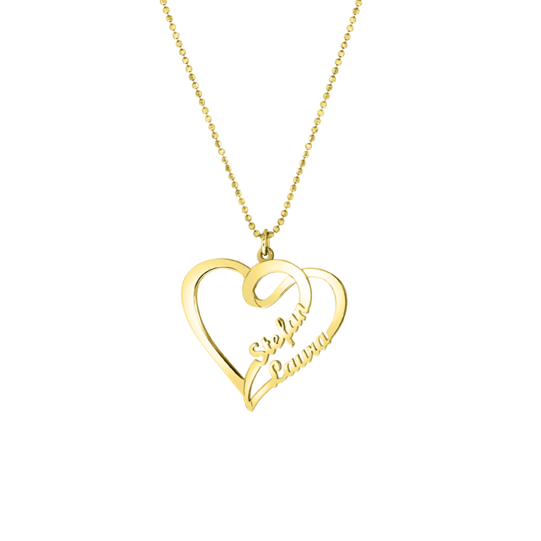 Zilveren goldplated naamketting hart voor dames