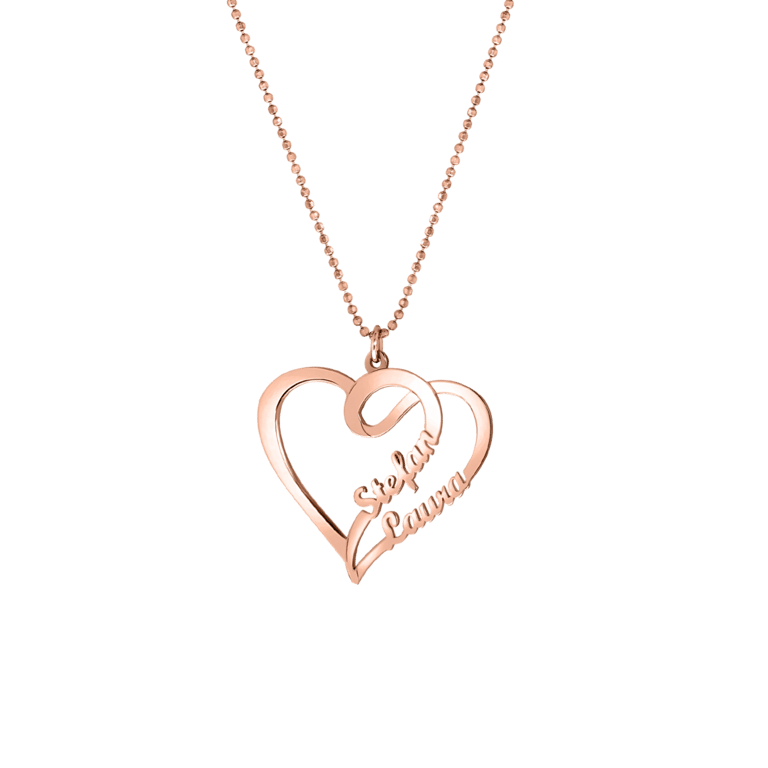Zilveren roséplated naamketting hart voor dames
