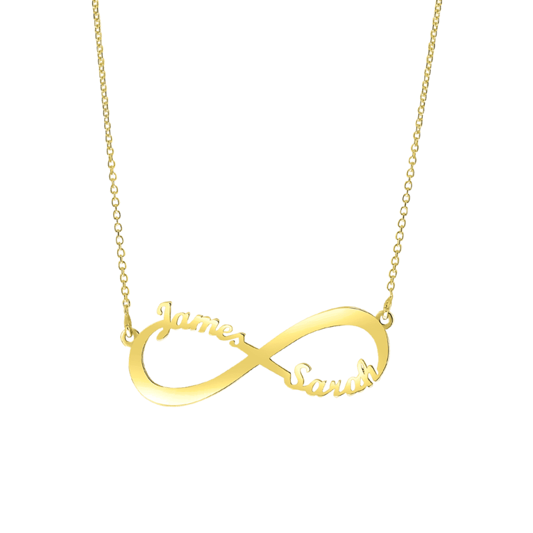 Zilveren naamketting gold infinity