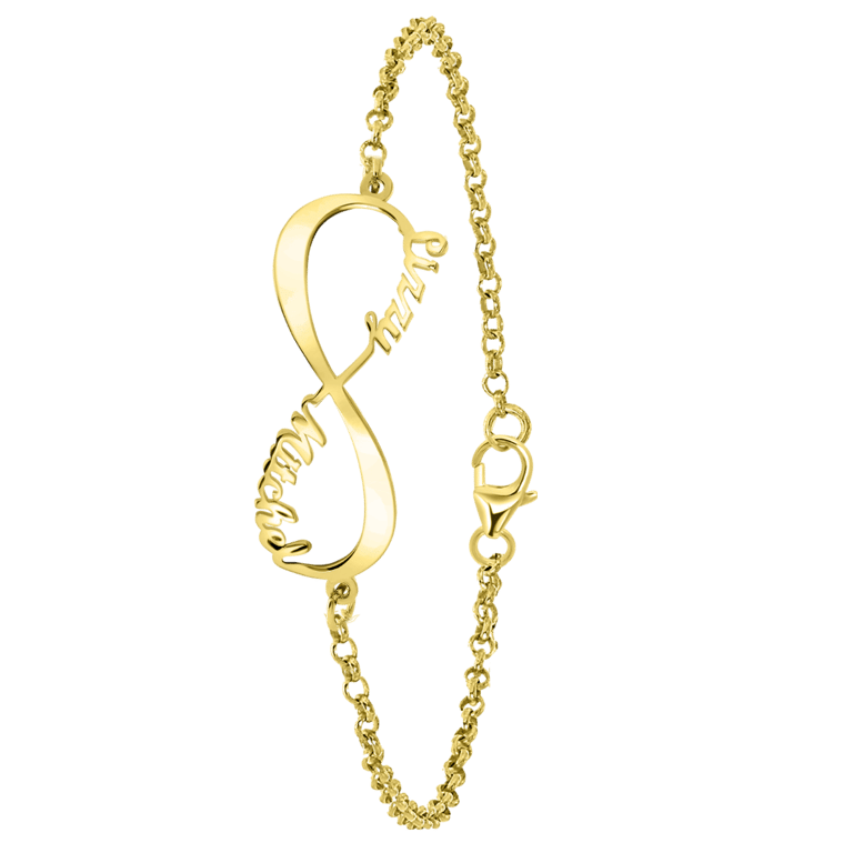 Zilveren naamarmband gold infinity