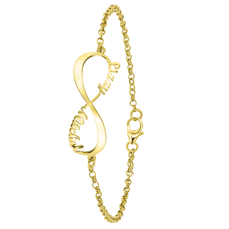 Zilveren naamarmband goldplated infinity