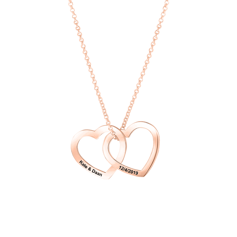 Zilveren roséplated naamketting hart voor dames