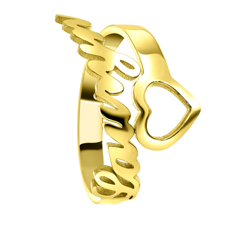 Zilveren goldplated naamring hart voor dames