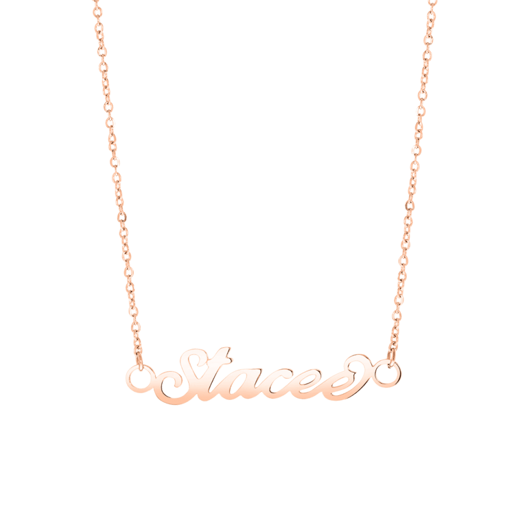 Stalen roséplated naamketting voor dames