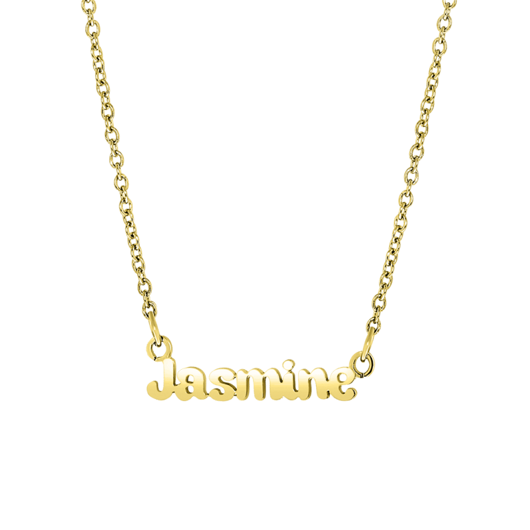 Stainless steel naamketting goldplated minimalistisch voor dames