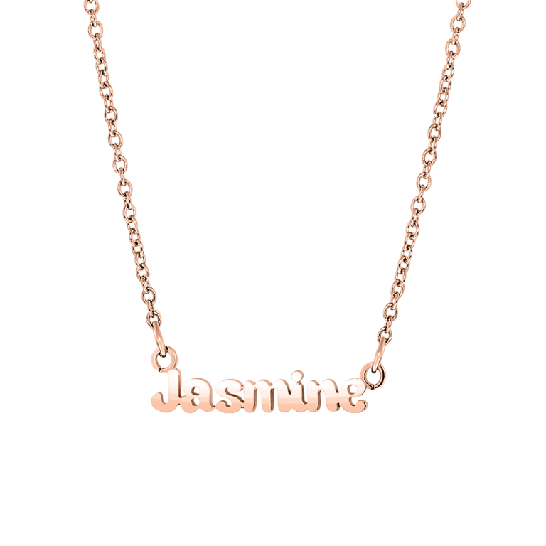 Stalen roséplated naamketting voor dames