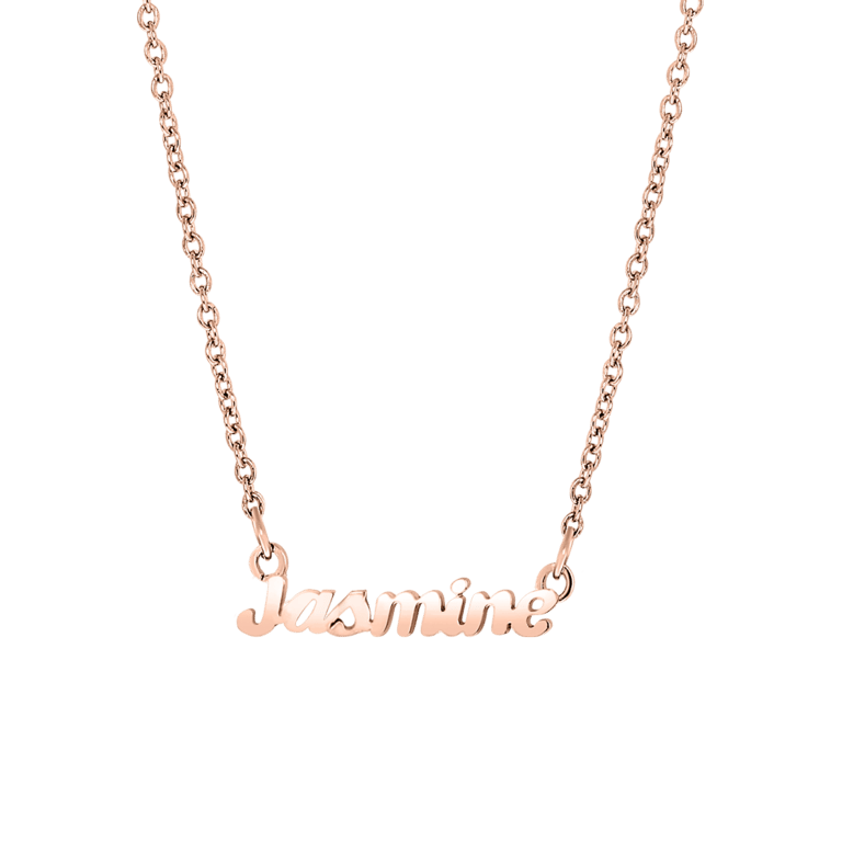 Stalen roséplated naamketting met hanger voor dames