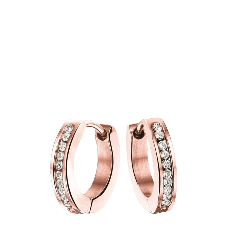 Stainless steel roséplated kinderoorbellen met wit kristal