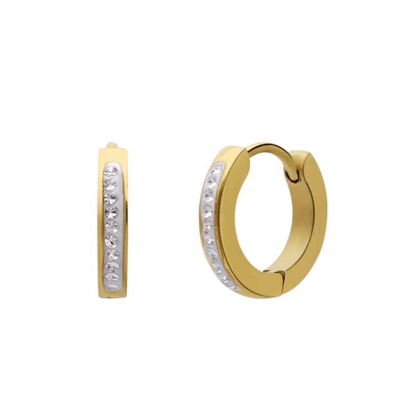 Stalen goldplated kinderoorringen met wit kristal