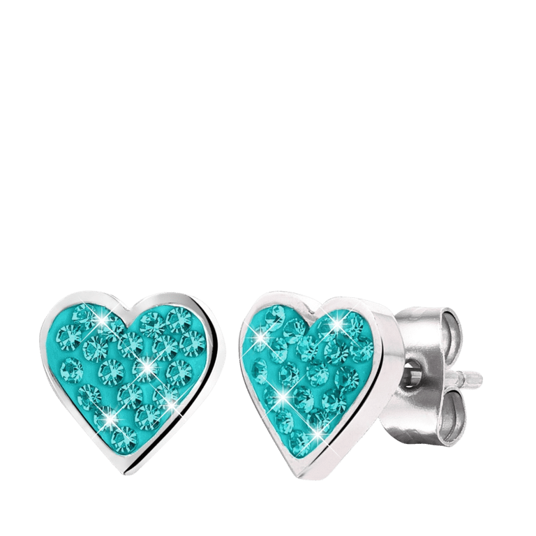 Stalen kinderoorbellen hart blue zircon kristal